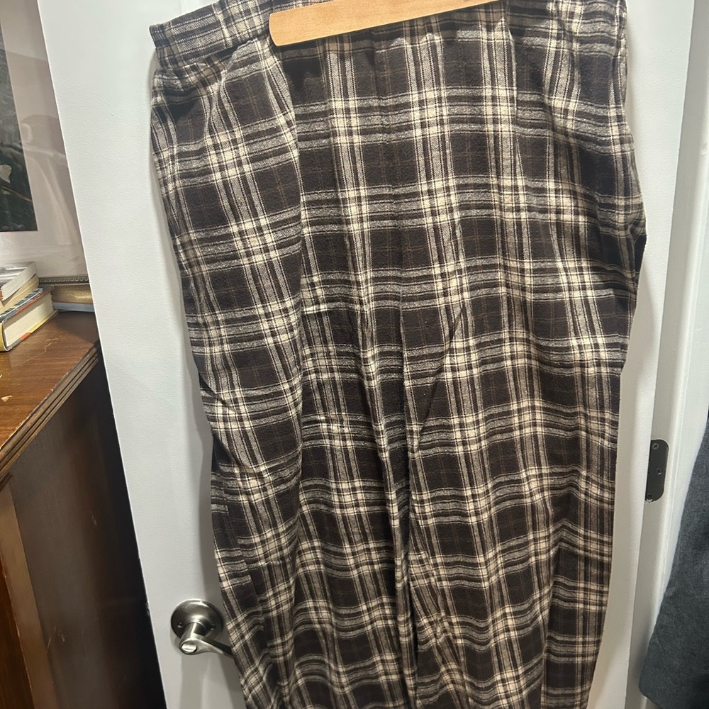 BloomChic Brown and Cream Plaid Elastic-Waist Trousers